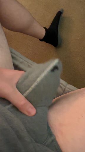 Grabbing my big precum soaked bulge
