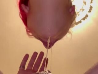 Salivating Close up sloppy moist blow job with cum in Mouth