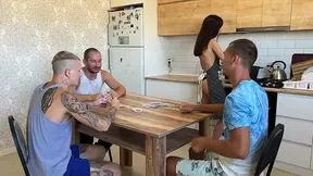 Amateur wife gets gangbanged on the kitchen table while cooking dinner