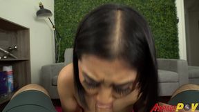 asian teen emerald loves gives blowjob for facial