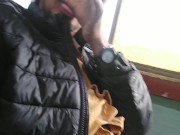A Beautiful and Hot Masturbation While I Ride to a Train  Moan Badly And Had Huge Cock Cum And Eat