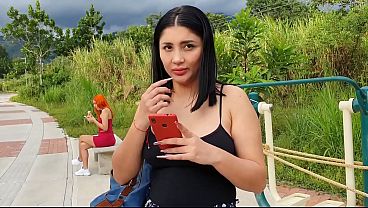 Martina lets two strangers control her toy in a park till squirt