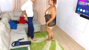 BBW Stepmom Gets Cock From Her Stepson on the Couch