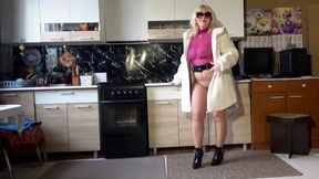 Nylon Lady in Fur Coat - Teases with Tits and Ass