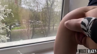 This slut loves to sit her pussy on her fist