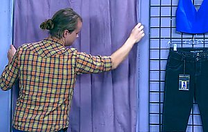A.J. fucks a huge dick in the changing room while BF waits