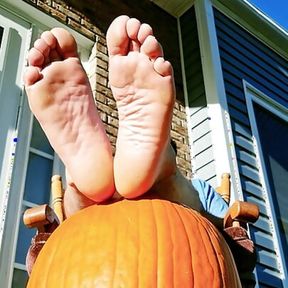 Using my pumpkin as a foot stool