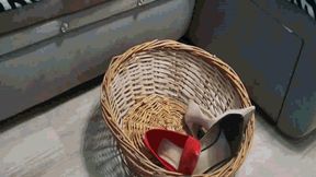Pushing the pedal of the sewing machine, in the flip flops MP4(1280x720)FHD