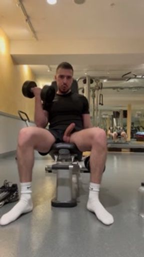 Risky public flashing cock and jerking off in the gym