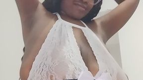 White clothes on a busty Brazilian girl.