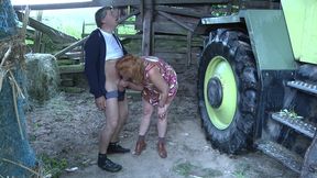 The old farmer's wife waits her husband to be fucked in the barn