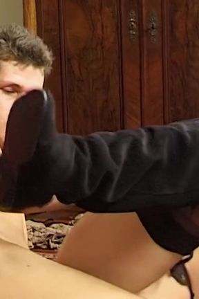 Granny eats cum after a wild fuck on the floor