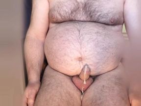 man watches some porn, cums so very premature with half limp, small cock