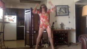 happy hippie hosing in heels