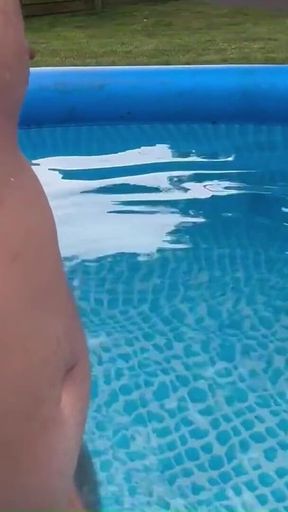 Outdoor Poolside Attraction, Got Horny After Taking a Dip, Big Cock Cums All Over