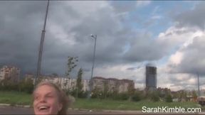 Sweet Sarah kimble roller blade on the part and showing her pussy closeup naked outdoor