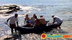 Small tits blonde loves anal group sex at the beach