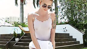 Superb blonde Xeena Mae gets banged in a piledriver position