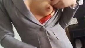 My GF loves to expose her perky nipples and she knows how to give a handjob