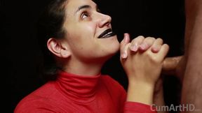 Cfnm - Red Turtleneck, Black Lips - Handjob + Cum Mouthful + Cum On Clothes