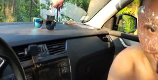 Car Adventure with Beautiful Girl. Almost Caught by the Neighborhood While She Sucking. Cum Over Himself.