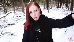 Fucked a Naked Bitch in the Winter Forest and Cummed in Her Mouth - Mollyredwolf