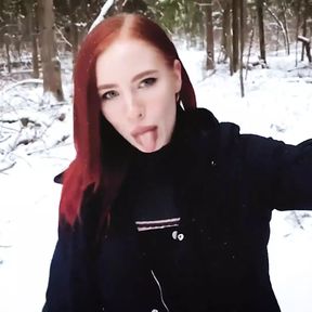 Fucked a Naked Bitch in the Winter Forest and Cummed in Her Mouth - Mollyredwolf