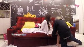 i received the delivery man all naughty, i couldn t resist and let him fuck me nicely on the couch at home