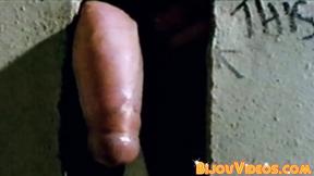 ”Classic gay stud shows his deepthroating skills in toilet”