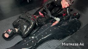 mistressae sessions with princess latex rubber doll: white cum on black latex