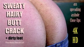 SWEATY HAIRY BUTT CRACK n DIRTY FEET close up JEANS FALL asshole 4K