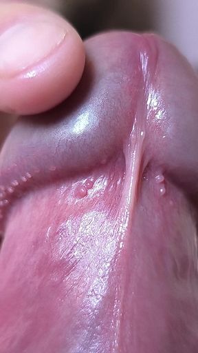 Close up cock head slow edging