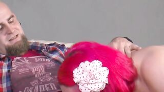 Redhead stepsister gets rough sex lesson from stepbrother