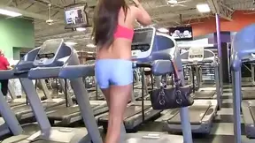 Fit Brunette Teal Flexes Her Sexy Curves at Gym Workout
