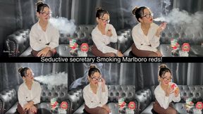 Seductive secretary Smoking Marlboro reds!