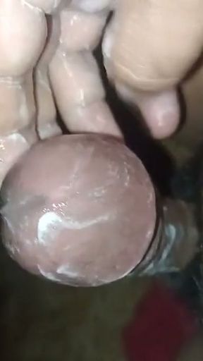 Shaking the penis, a lot of sperm comes out until urinating   Clip 2
