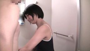 Abeno Miku is giving wild handjob and lusty fellatio