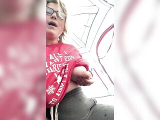 Milkymama camping in tent squirting & playing with milk engorged tits