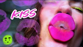 Naughty magenta lipstick kiss + Spit Fetish Kissing