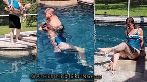 Catherine Sterling gets Tied Poolside by Ben, Thrown in the Water, Dunked, Dragged, Tickled, Tormented & Challenged to Escape her Wet Ropes! Real life bondage first for Catherine, who smiles through every moment! Mobile Device Streaming Friendly SD MP4 Fi