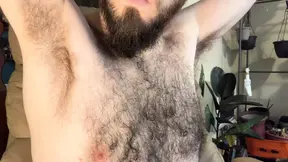 Showing off my very hairy chest and armpits