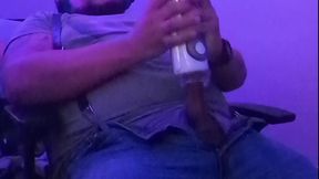 Stroking My Thick Dick With a Toy Wearing Leather Suspenders