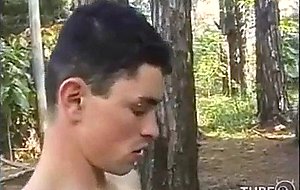 Hot brunette fucking dude in the woods