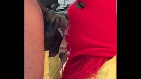 Masked tranny eats the cum from a BBC