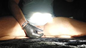 Masturbating on the Carpet with Legs Apart Apartment with Latex Gloves