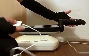Cross-dresser gets machine fucked and cums !