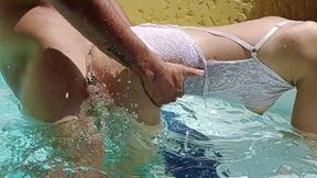 Sexy Little Tourist Gets Fucked in a Pool by the Pool Janitor