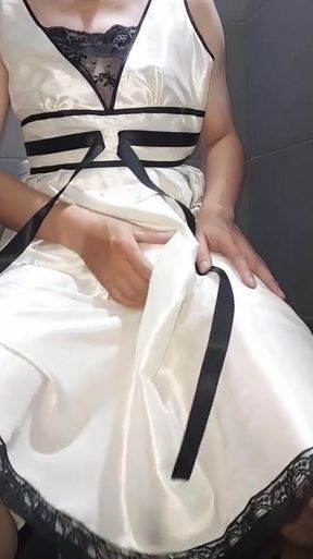 White Satin Dress Fetish Masturbation   Clip 1