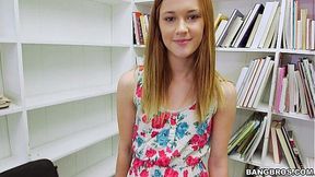 Petite Redhead POV Blowjob in Library