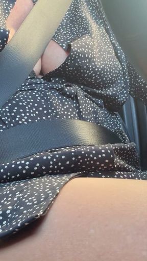 In the morning on the way to the office, a sexy stepmom touches her big tits and rubs her wet pussy.   Clip 1